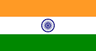Horizontal tricolor of saffron, white, and green with a 24-spoke navy blue Ashoka Chakra wheel in the center.